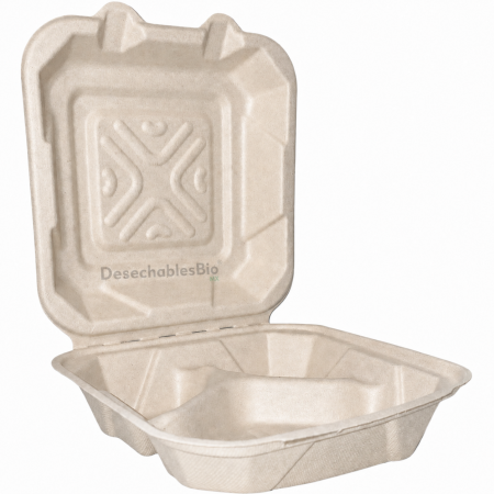Contenedor Almeja 8''x8'' con 3 Divisiones Biodegradable