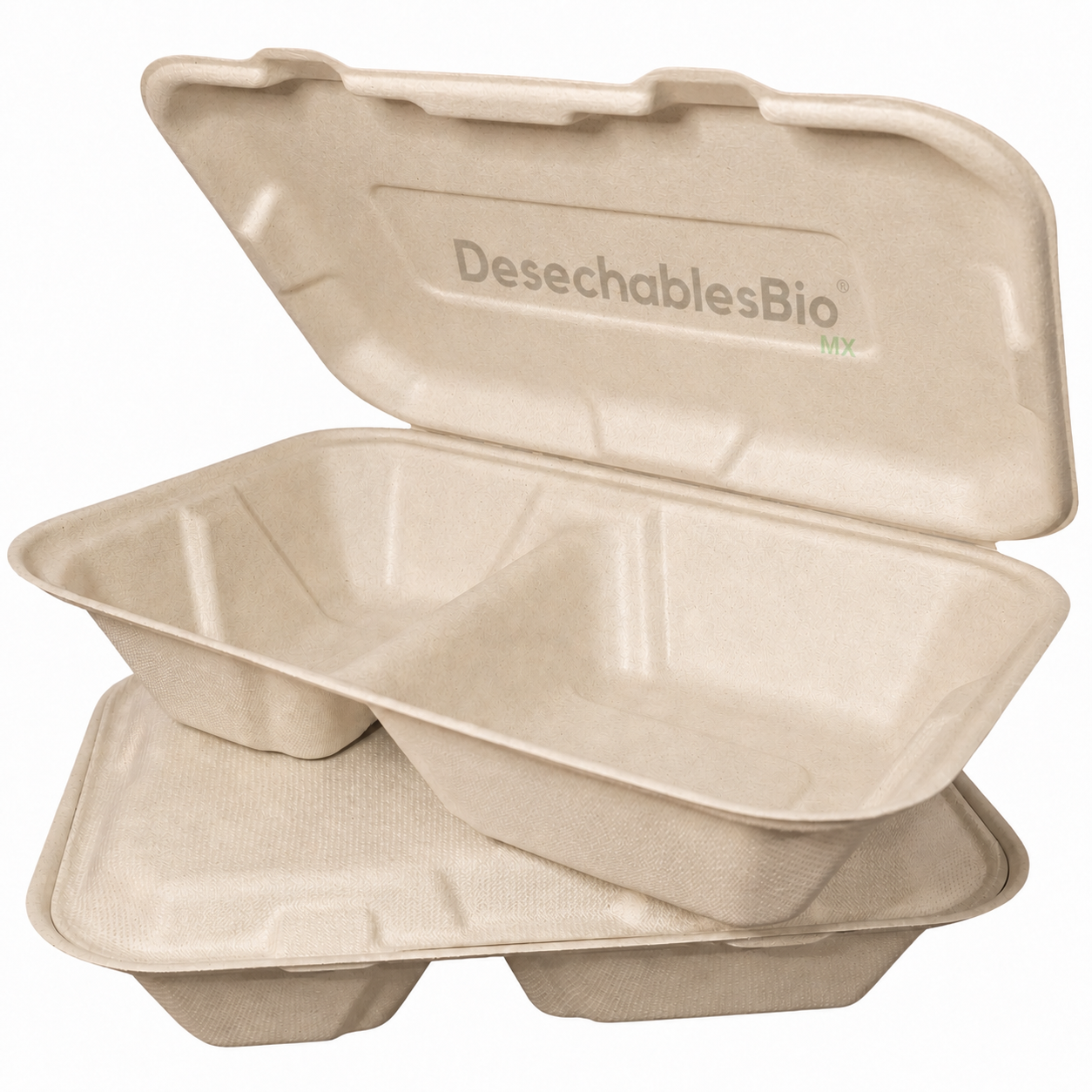 Desechables Bio México | Contenedor Almeja 9''x6'' con 2 Divisiones Biodegradable 22